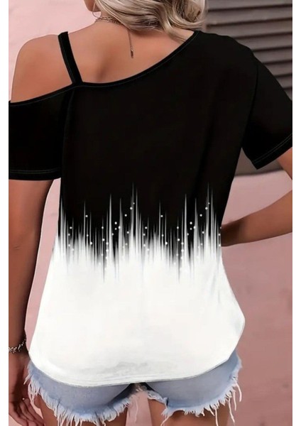 Tek Omuz Toka Detaylı Desenli Süprem Bluz - Siyah modelleri