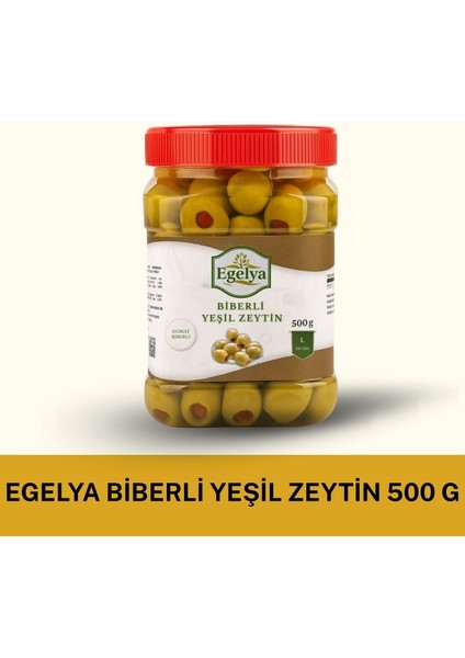 Biberli Yeşil Zeytin 500 G – Doğal Fermente, Katkısız, Ege Sofralarının Lezzeti