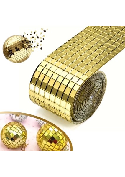 1 Metre Uzunluğunda Gold Renk Aynalı Mozaik Taşlı Dekor Bandı 4 cm x 1 mt (5148)