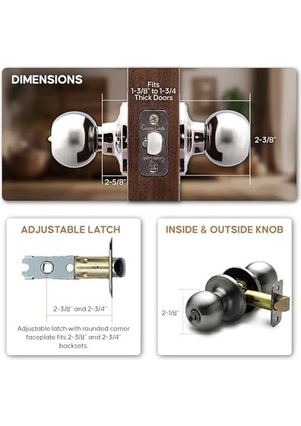 BK2040AN Top Kapı Tokmağı, Anahtarlı Giriş Fonksiyonu, 1 Paket, Antik Nikel modelleri