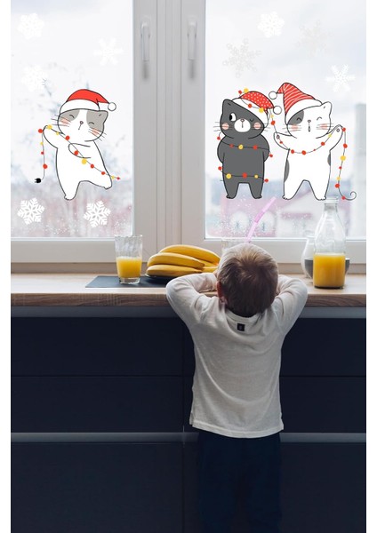 Yılbaşı Kutlayan Sevimli Kediler Çocuk Odası Stickeri