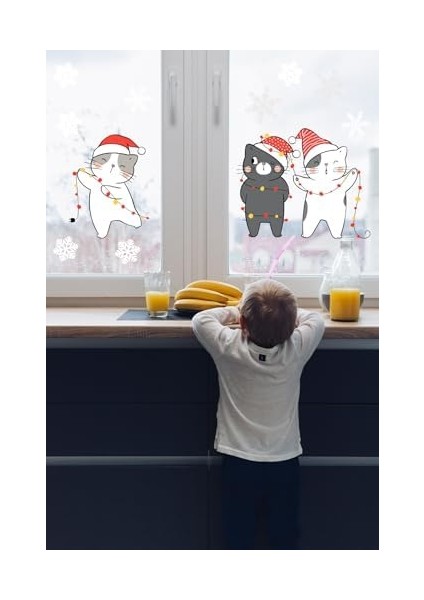 Yılbaşı Kutlayan Sevimli Kediler Çocuk Odası Stickeri fiyatları
