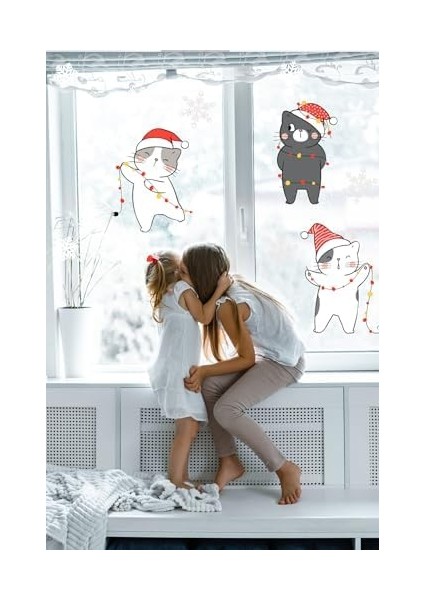 Yılbaşı Kutlayan Sevimli Kediler Çocuk Odası Stickeri modelleri