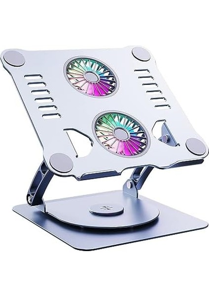 Metal Laptop Standı 360 Derece Dönebilir Rgb Çift Fanlı Premium Serisi Notebook Tutucu Alüminyum Yükseltici 11-17 Inç modelleri