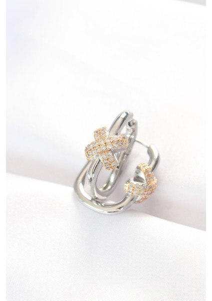 Pirinç Çift Renk Taşlı x Tasarımlı Dikdörtgen Küpe - TJ-BKP8891 fiyatları