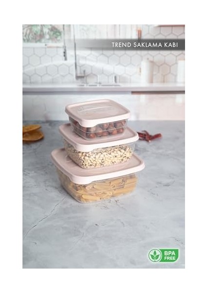 Box Kare Sızdırmaz Kapak Saklama Kabı 3&apos;lü Set Pudra Pembe
