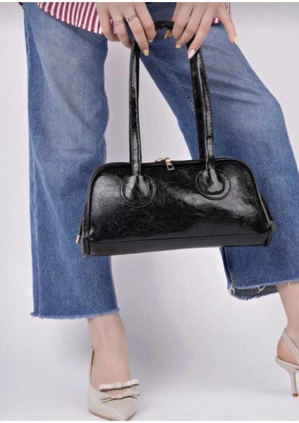 uzun saplı kadın omuz ve el çantası baget yeşil ve siyah