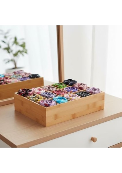 Bambu Çekmece Içi 15 Bölmeli Organizer | Çok Amaçlı Takı, Saat, Çorap, Iç Giyim ve Kemer Düzenleyici | Ahşap Organizer Kutu | Masaüstü ve Çekmece Içi Takı, Saat ve Aksesuar Düzenleme Kutusu