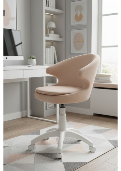 Koket Beyaz Ayaklı Çalışma Sandalyesi Çocuk Bilgisayar Sandalyesi (Ayarlanabilir)