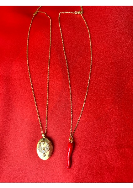 Alya Kolye Anka Kuşu Içi Açılır Kolye ve Kırmızı Biber Şans Bereket Kolyesi Çelik Kolye fiyatları