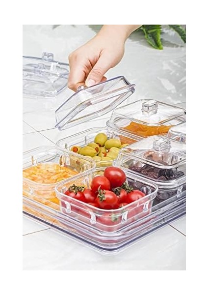 Ews Akrilik Şeffaf 6’lı Kapaklı Kahvaltılık Kahvaltı Seti & Saklama Kabı (Cam DEĞILDIR)-1825