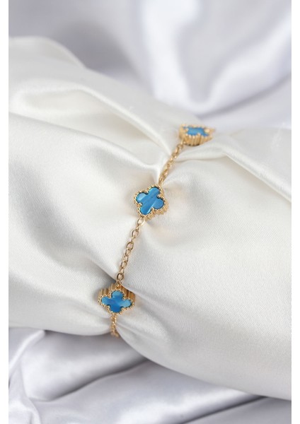 316L Çelik Gold Renk Buz Mavisi Baby Boy Yonca Kadın Bileklik - TJ-BB7948