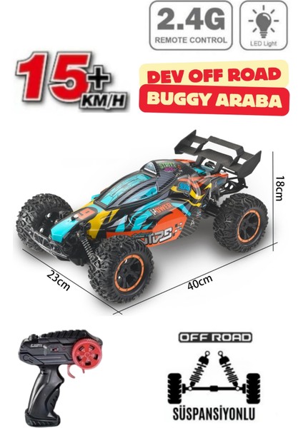 Uzaktan Kumandalı Full Fonksiyon Şarjlı LED Işıklı Dev Off Road Buggy 15KM/H Yapan Rc Araba 40CM