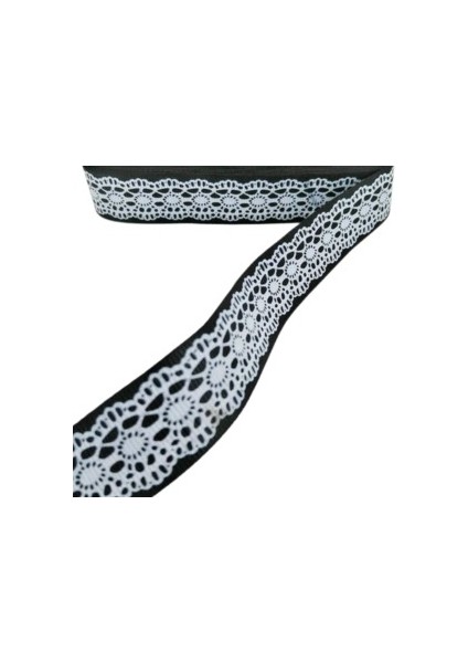 Tafta Dantel Görünümlü Kurdele Siyah 25 mm 10 Metre