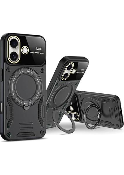 iPhone 16 Kılıf Joy Lens Standlı Kapak - Koyu Yeşil fiyatları