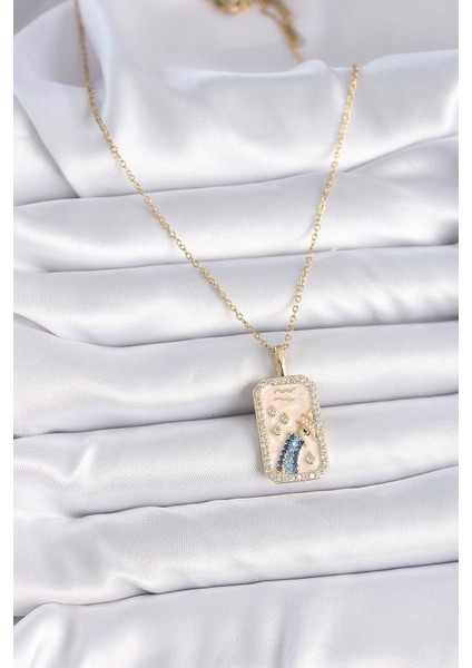 316L Çelik Gold Renk Zincir Kova Burcu Zirkon Taşlı Kadın Kolye - TJ-BKO9458 fiyatları