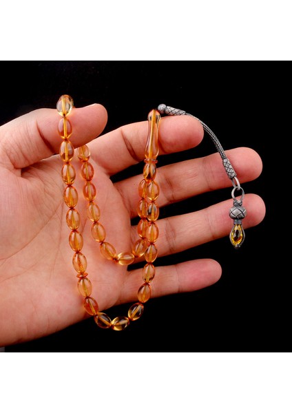 1000 Ayar Gümüş Püsküllü Arpa Kesim Ateş Kehribar Tesbih fiyatları