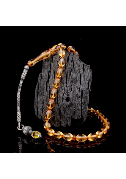 1000 Ayar Gümüş Püsküllü Arpa Kesim Ateş Kehribar Tesbih modelleri