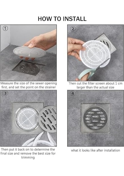 Zemin Tahliye Kapağı, 4&apos;lü Paket Küvet Tıkacı Zemin Matı, Kesilebilir, Kolay Kurulum ve Temizlik, Duş Tahliye Filtresi, Mutfak, Çamaşır ve Tuvalet Için Duş Tahliye Tıkacı
