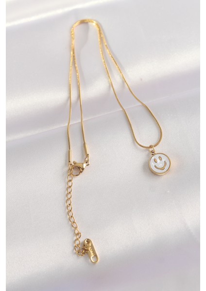 316L Çelik Zincir Altın Renk Mermer Desenli Minimal Smile Kolye - TJ-BKO8672 fiyatları