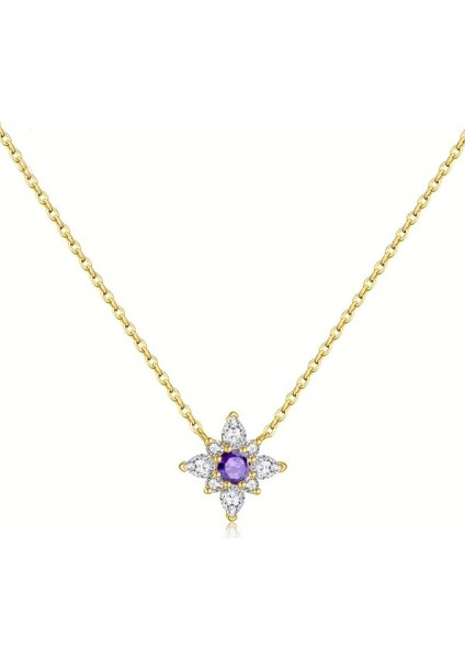 Ametist Yıldız Çiçeği 18K Altın Kaplama Gümüş Kolye