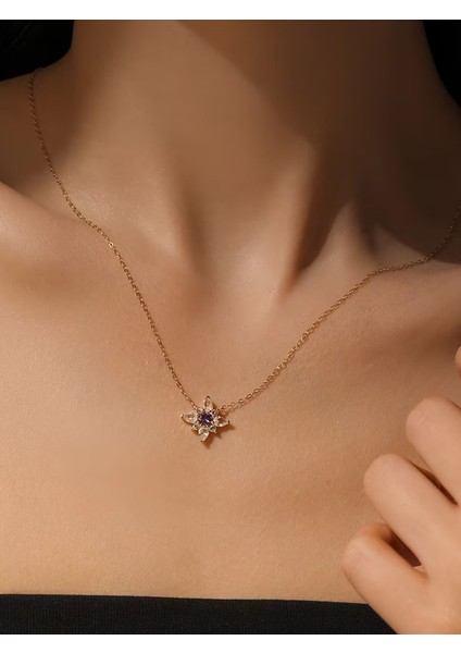 Ametist Yıldız Çiçeği 18K Altın Kaplama Gümüş Kolye fiyatları