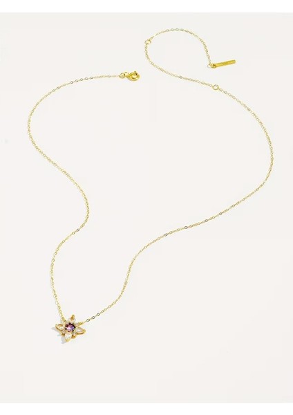 Ametist Yıldız Çiçeği 18K Altın Kaplama Gümüş Kolye modelleri