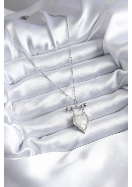 316L Çelik Gümüş Renk Zirkon Taş Detay Kadın Kolye - TJ-BKO7896 fiyatları