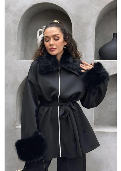 Premium Kürk Detaylı Scuba Kumaş Tesettür Ikili Takım – Pantolonlu Şık Kombin fiyatları