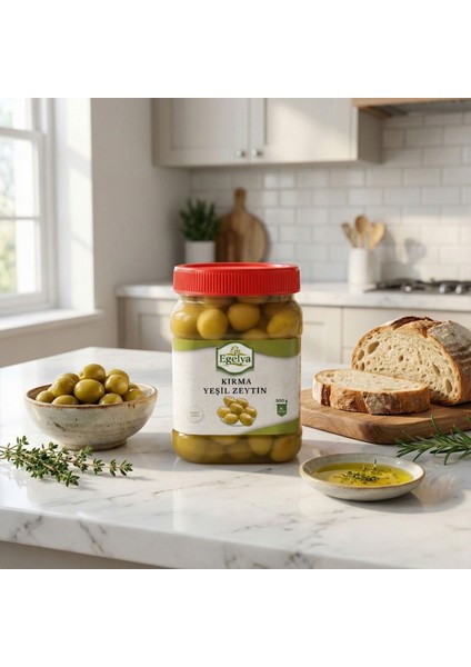 Kırma Yeşil Zeytin 500 G – Ege’den Sofralık Domat Zeytin, Doğal Salamura