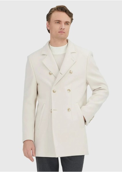 Ekru Regular Fit Kruvaze Yaka Casual Dokuma Kaban