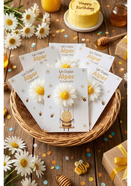 Mum Papatyalı Sevimli Arı Kartı – Bebek, Yeni Doğan, Doğum Günü, Baby Shower Için 10LU Jelatin Paket