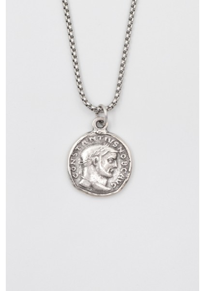 Antik Roma Dönemi Sikke Örme Zincir Kolye - Antik Gümüş Kaplama - Kadın Erkek - 60 cm