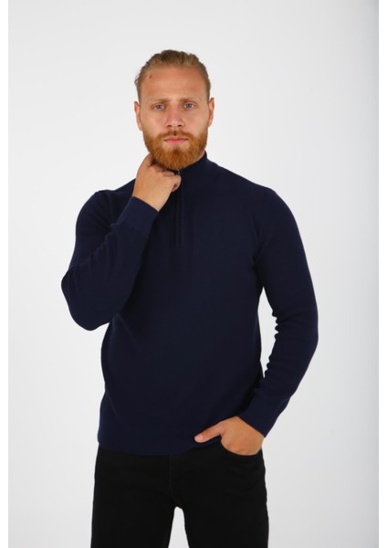 Fermuarlı Dik Yaka Triko Kazak