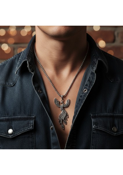 Efsanevi Zümrüdü Anka Kuşu Gümüş Kaplama Örme Zincir Kolye fiyatları