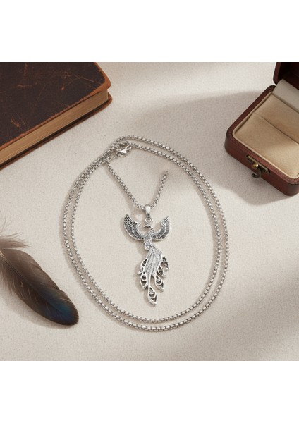 Efsanevi Zümrüdü Anka Kuşu Gümüş Kaplama Örme Zincir Kolye modelleri