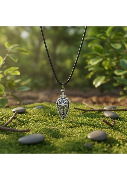 Viking Kolovrat Kalkan Gümüş Kaplama Deri İp Kolye modelleri