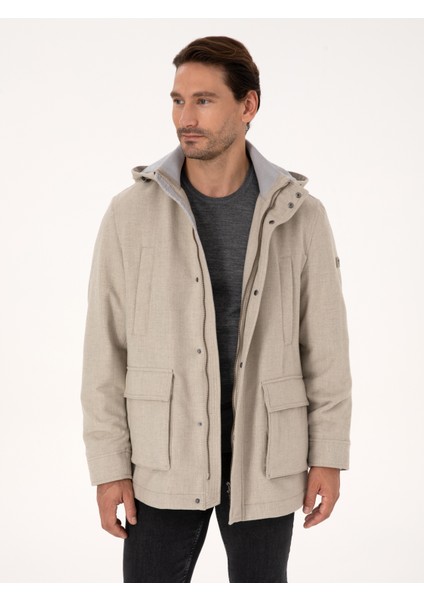 Erkek Bej Yün Karışımlı Kapüşonlu Flanel Kaşe Mont 50311425-VR011 modelleri