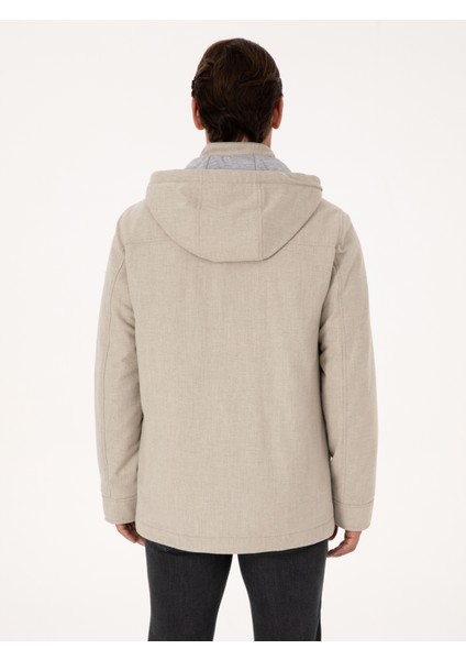 Erkek Bej Yün Karışımlı Kapüşonlu Flanel Kaşe Mont 50311425-VR011 indirimleri