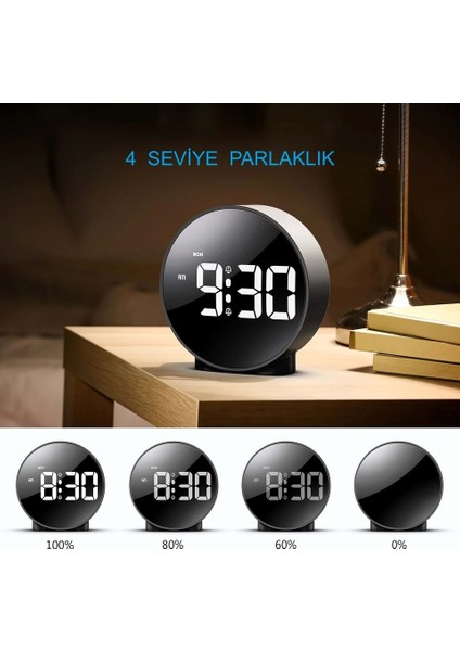 Şık Siyah Yuvarlak LED Masa Saati – USB Güç, Parlak Dijital Ekran ve Erteleme Özellikli modelleri