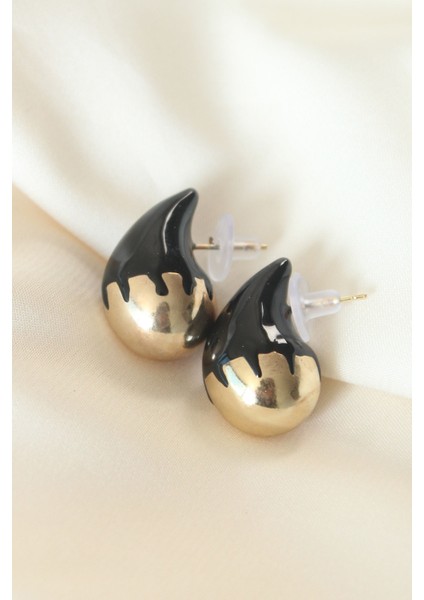 Minimal Siyah Mineli Çift Renk Damla Küpe - TJ-BKP8868 fiyatları