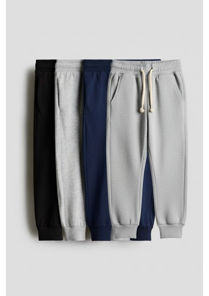 Unisex Çocuk Pamuklu 4'lü Eşofman Altı Seti – Siyah, Açık Gri, Lacivert, Melanj Gri