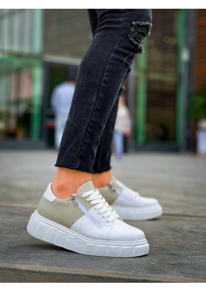 KB-X155 Kuback Beyaz Cilt Gri Süet Detaylı Beyaz Yüksek Taban Günlük Spor Ayakkabı fırsatları