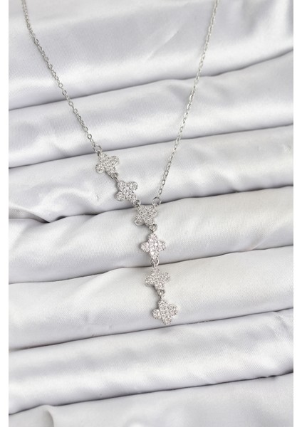 316L Çelik Zincir Gümüş Renk Yonca Model Kadın Kolye - TJ-BKO10675