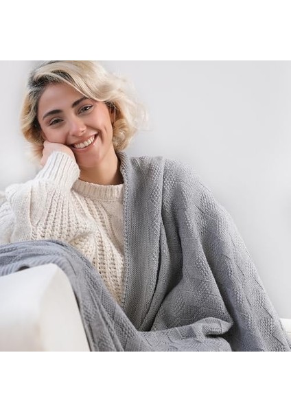 Cups Tüm Yıl Boyunca Kullanabileceğiniz Modern Örgü Battaniye: Yenilikçi Yumuşak, Hafif ve Hacimli, Oeko-Tex Sertifikalı Oturma ve Uyku Battaniyesi (Gri) modelleri