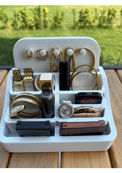 Takı, Saat ve Kozmetik Organizeri - Şık ve Modern Tasarım, Mükemmel Fonksiyonellik Beyaz