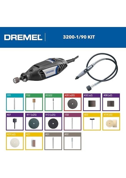 , 3200 Çok Amaçlı El Motoru, 130 W, F0133200JA, 90 Aksesuarlı, Siyah fiyatları