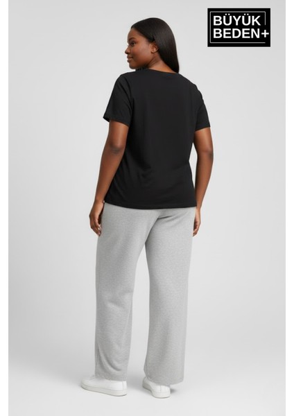 Kadın Büyük Beden Brooklyn Baskılı Rahat Kesim Lastikli Bel Paça Reçme Eşofman Altı SPR26EAK952-2 fiyatları