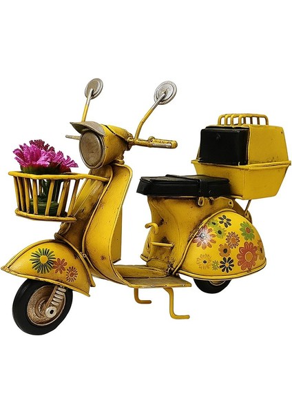 Dekoratif Sarı Metal Scooter Sepetli