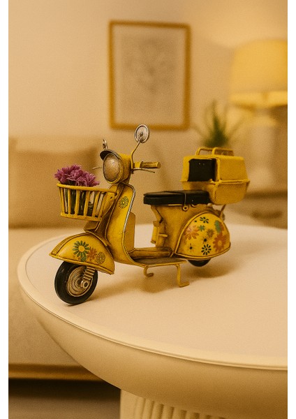 Dekoratif Sarı Metal Scooter Sepetli modelleri
